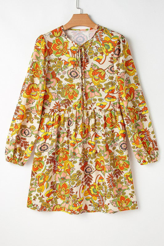 Elisa® | Women's floral print V-neck puff sleeve mini dress