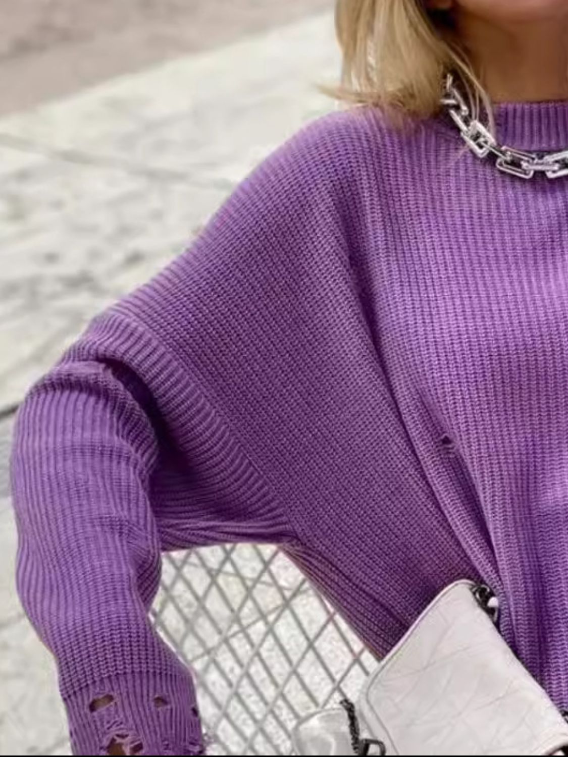 Brigitta® | Long-sleeved crew-neck sweater with a distressed look