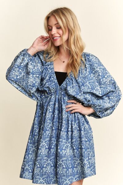 Antonella® | Printed mini dress with V-neck and batwing sleeves