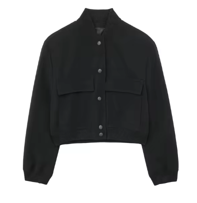 Carolina® | Solid color single breasted bomber coat with long sleeves