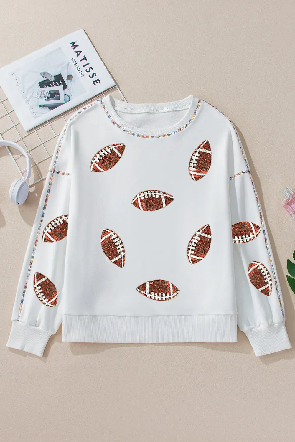 Bruna® | Sequin football sweatshirt with crew neck and long sleeves