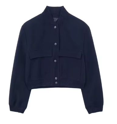 Carolina® | Solid color single breasted bomber coat with long sleeves