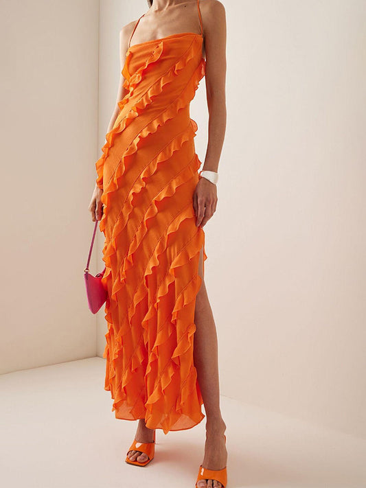 Aida® | Orange spaghetti ruffle dress