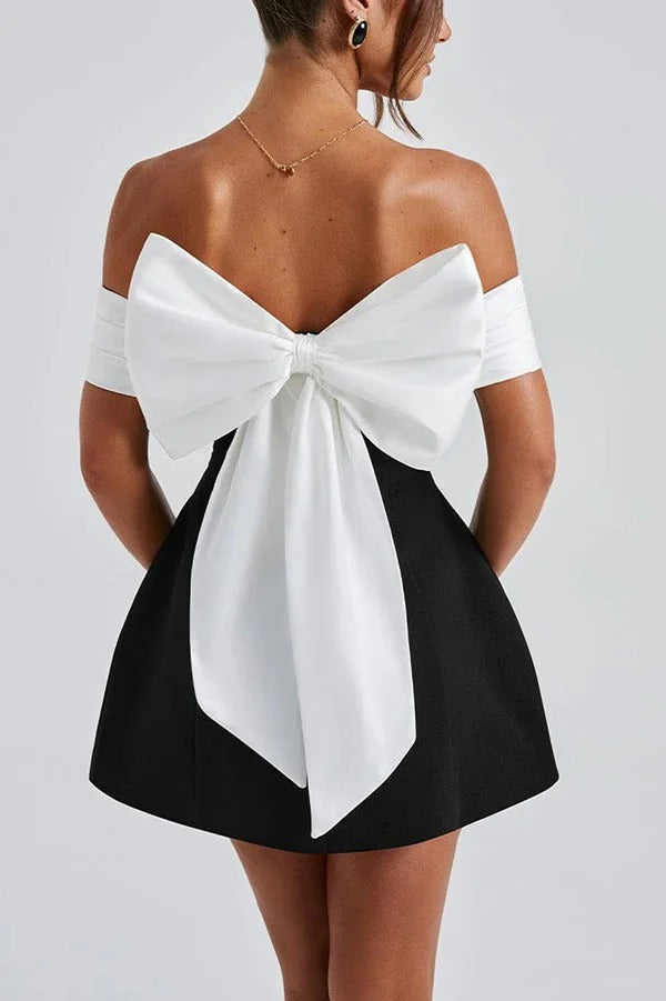 Eliza® | Sexy contrasting off-the-shoulder bow mini dress