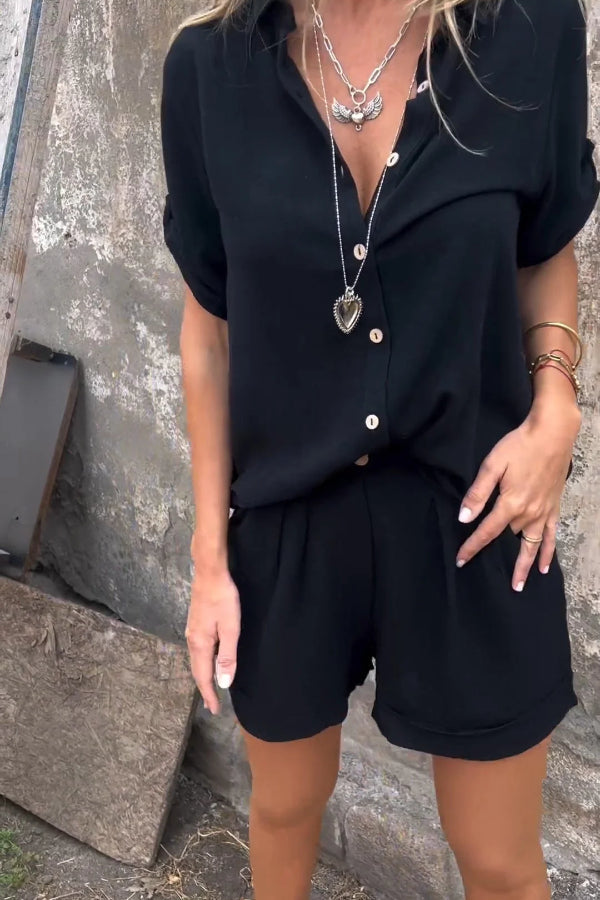 Aranza® | Orange cotton and linen summer suit with short sleeves