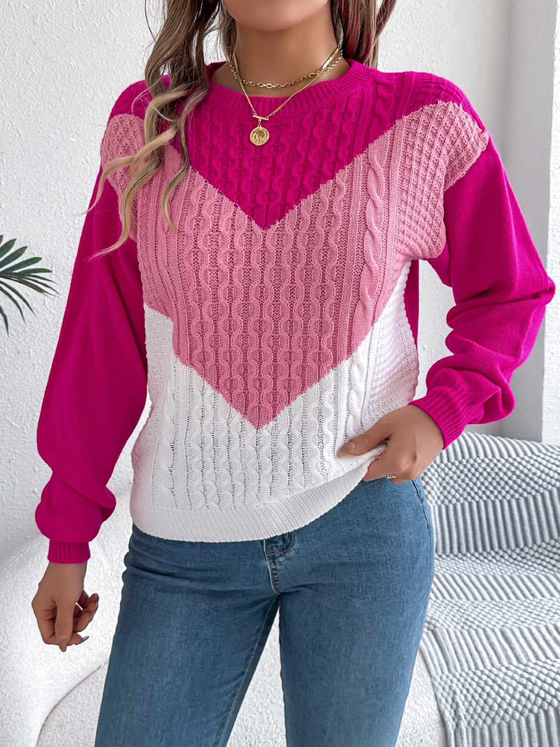 Dominique® | Contrasting long-sleeved sweater with a crew neck