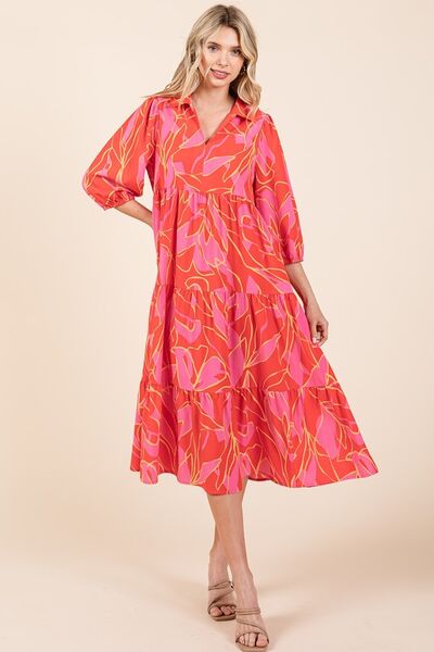 Alma® | Tiered printed collared midi dress