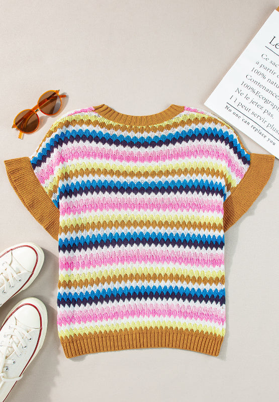 Delia® | Contrast short sleeve sweater with a crew neck