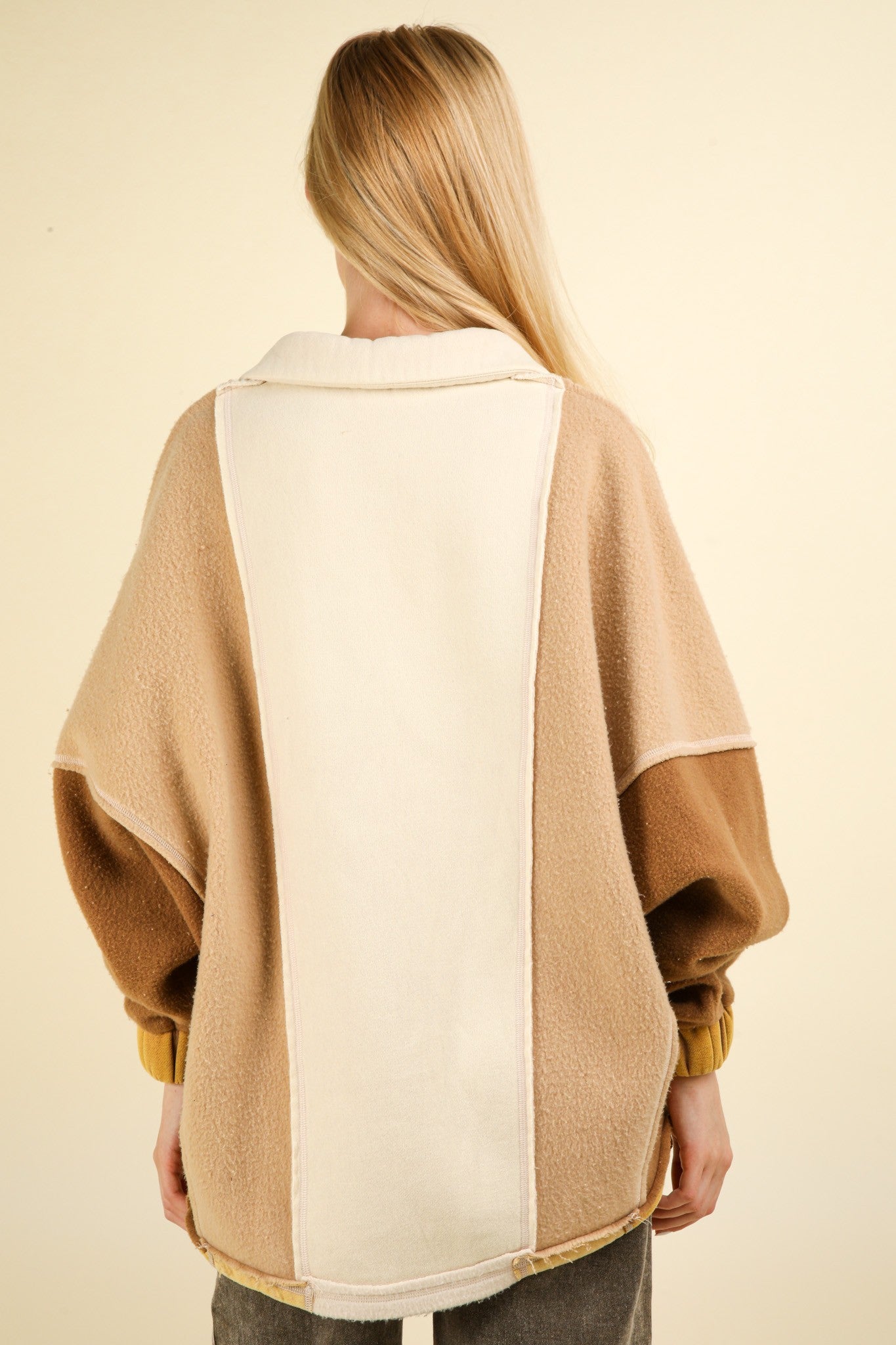 Adoncia | VERY J Color Block Johnny Collar Frenchy Terry Sweatshirt
