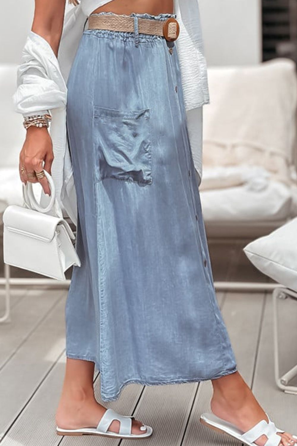 Cristina® | Ruffle midi skirt with pockets