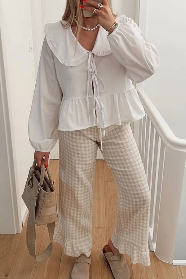 Brenda® | Solid color long sleeve lace up cardigan shirt
