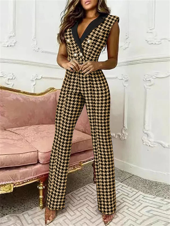 Carina® | V-neck houndstooth jumpsuit