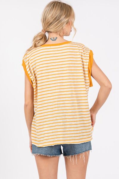 Elena® | Striped T-shirt with cap sleeves and side slit