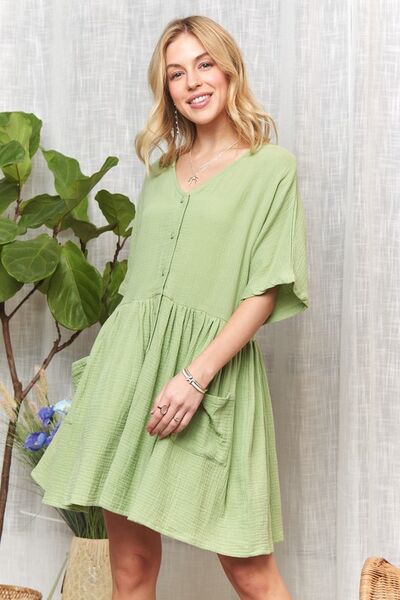 Cielo® | Half-sleeved dress with V-neck and pockets