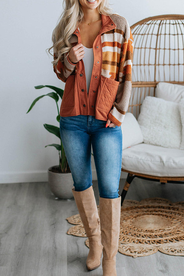 Carmen® | Striped contrasting casual loose long-sleeved fur coat