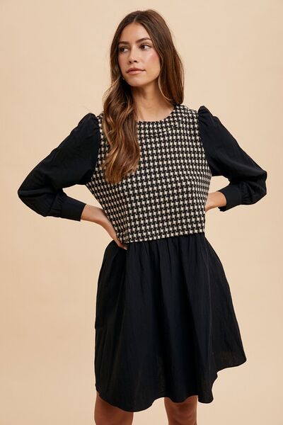 Constance® | Checked mini dress with a round neckline and tie back