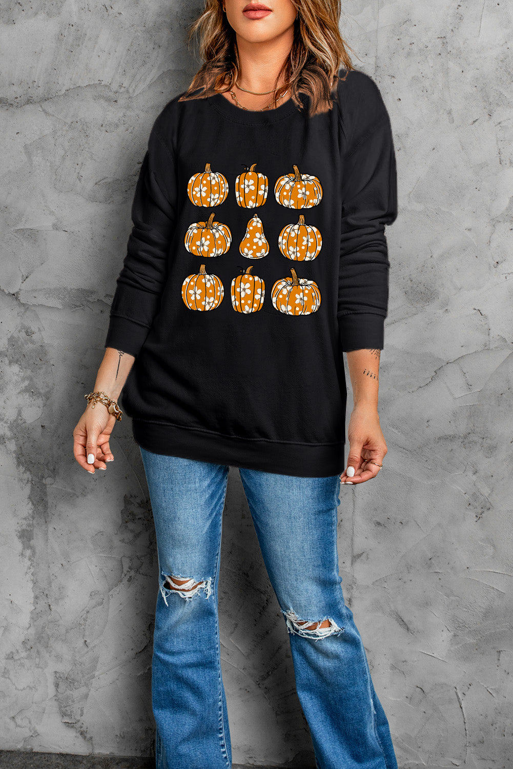 Brigitte® | Pumpkin long sleeve crew neck sweatshirt