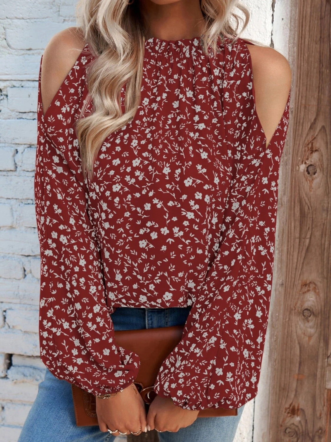 Courtney® | Elegant Long-Sleeved Floral Off-The-Shoulder Blouse