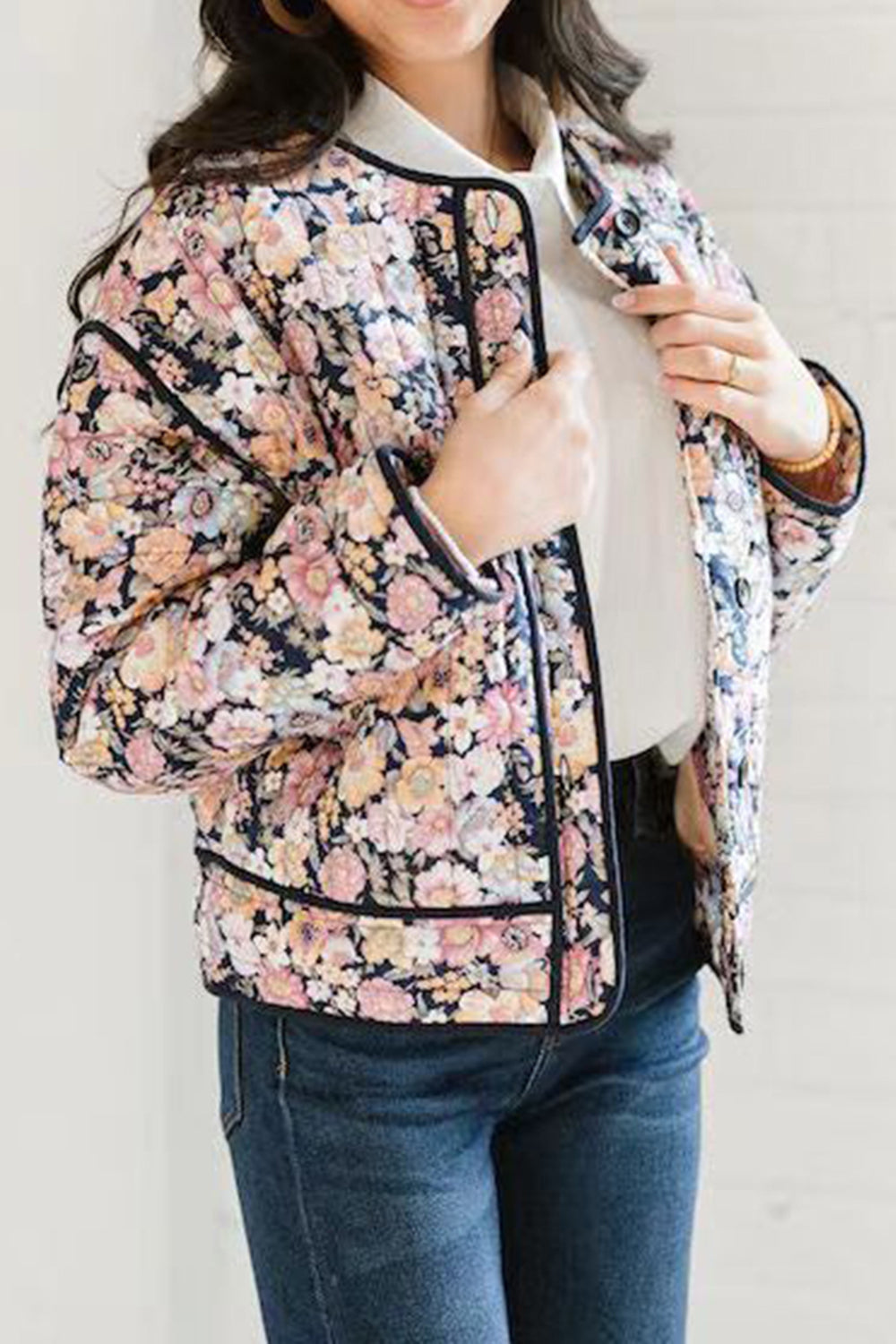 Demetria | Floral winter coat with buttons and long sleeves
