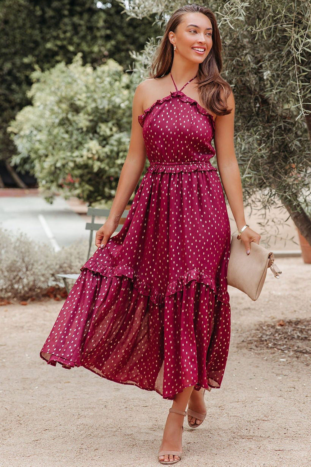 Alexandra® | Red polkadot halterneck dress