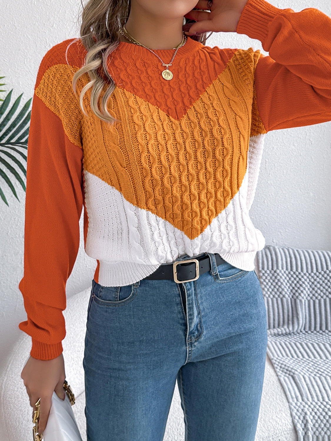 Dominique® | Contrasting long-sleeved sweater with a crew neck