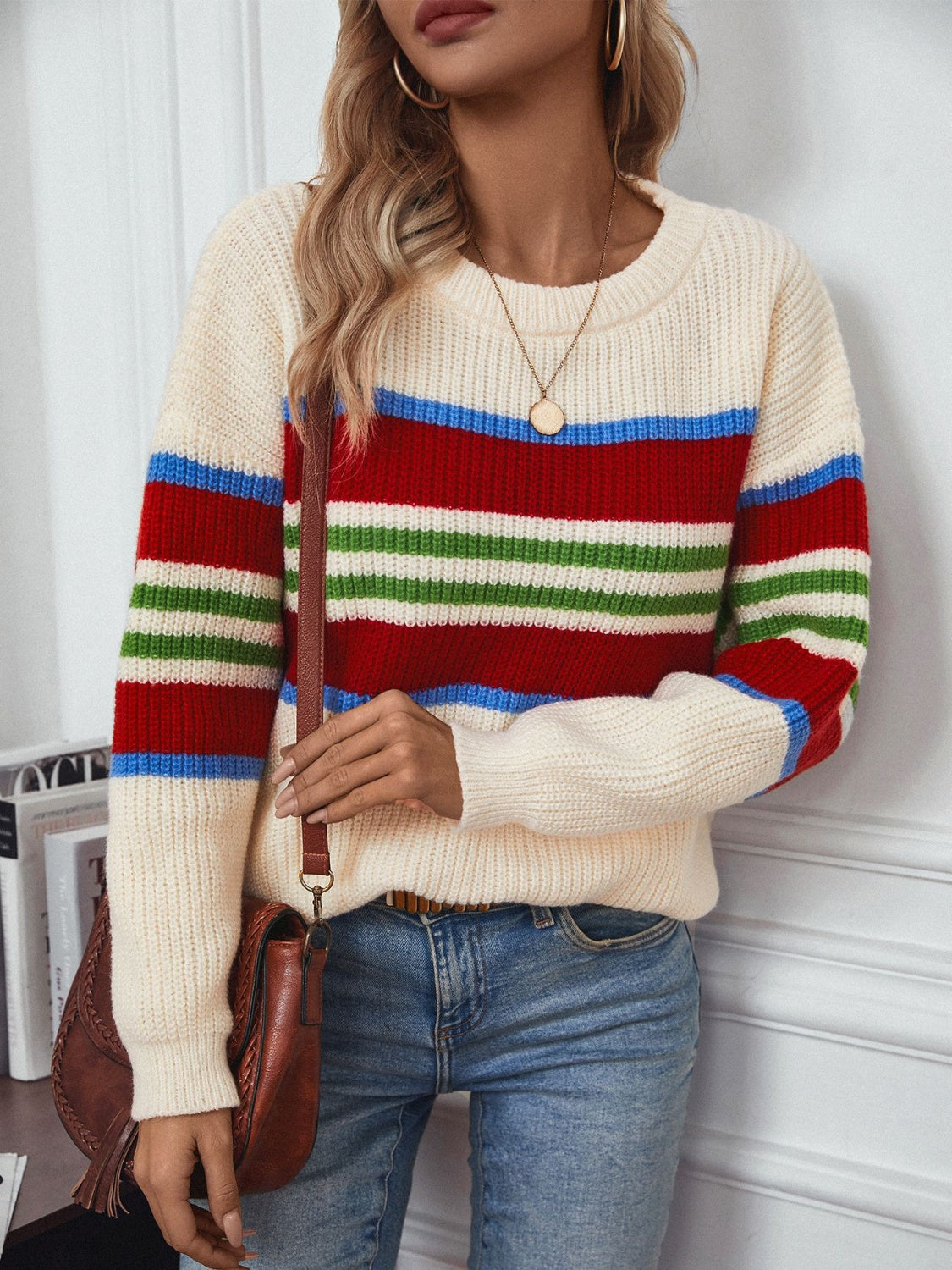Barbara® | Long-sleeved sweater with contrasting stripes and a crew neck