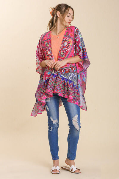 Elizabeth® | Full size, mixed print, ruffle hem, open front, plus size