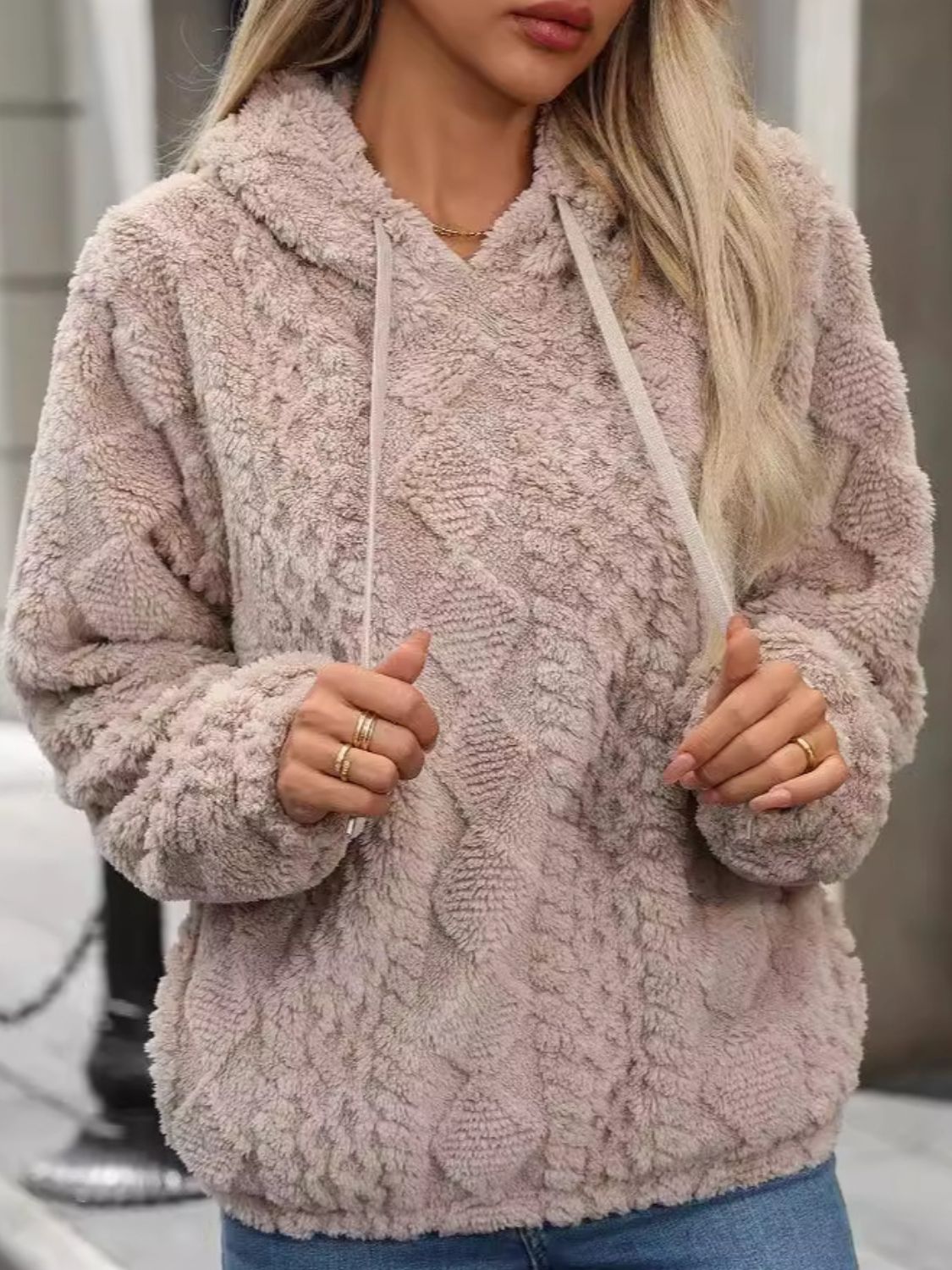 Carina® | Long sleeve plush drawstring hoodie