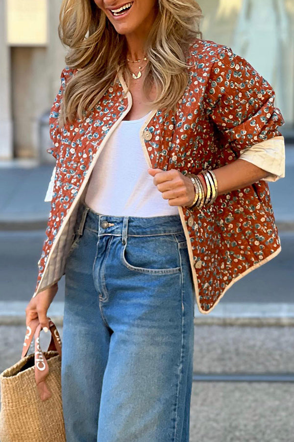 Delia® | Quilted cotton floral contrast cotton jacket