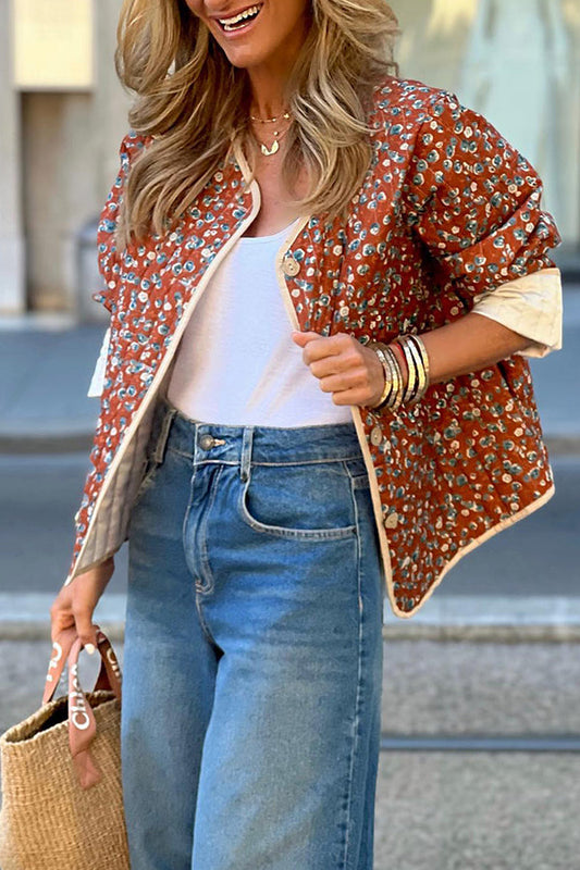 Delia® | Quilted cotton floral contrast cotton jacket