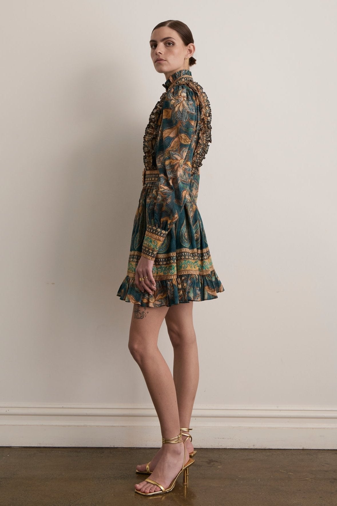 Camila® | Printed mini shirt dress with ruffles and belt