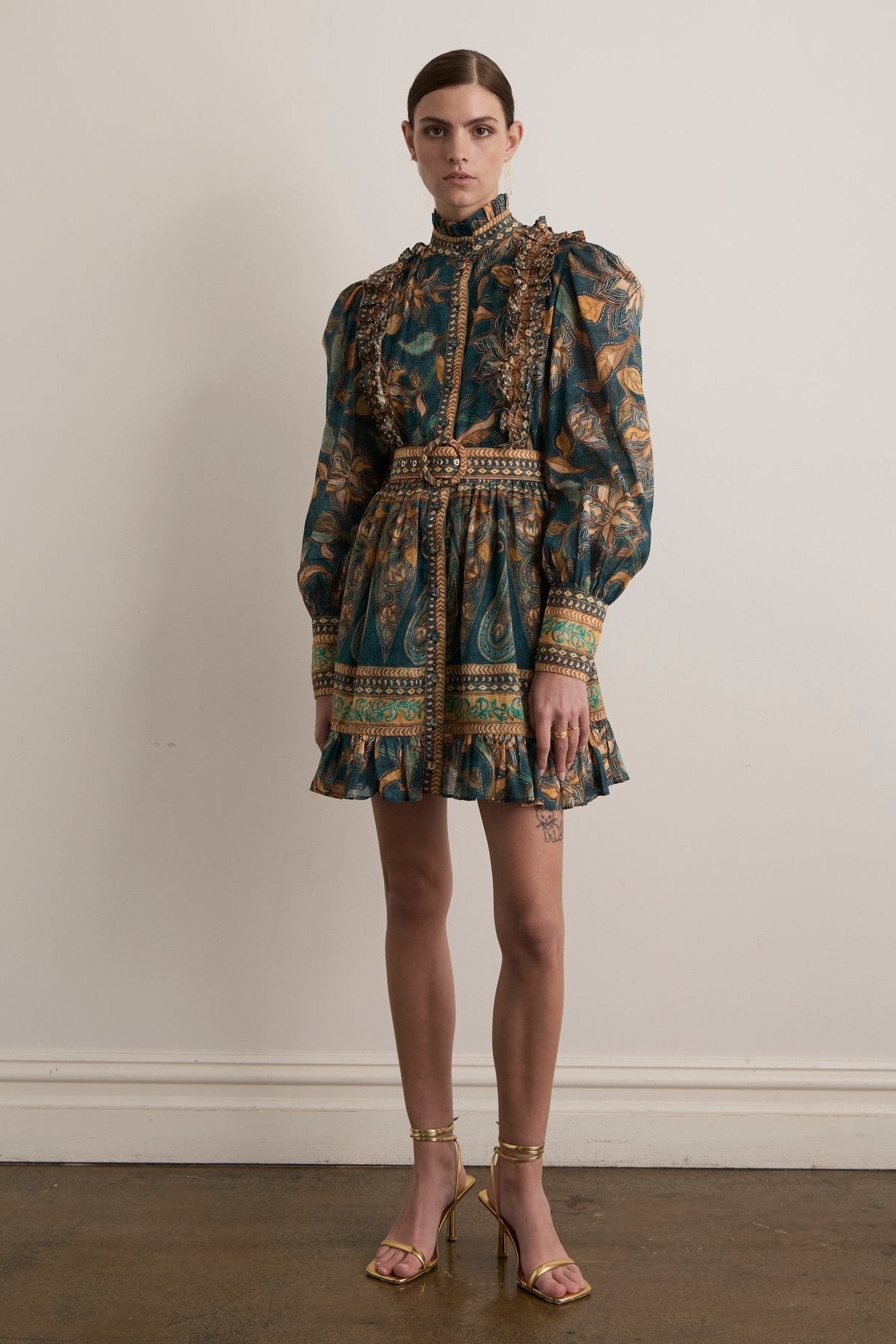 Camila® | Printed mini shirt dress with ruffles and belt