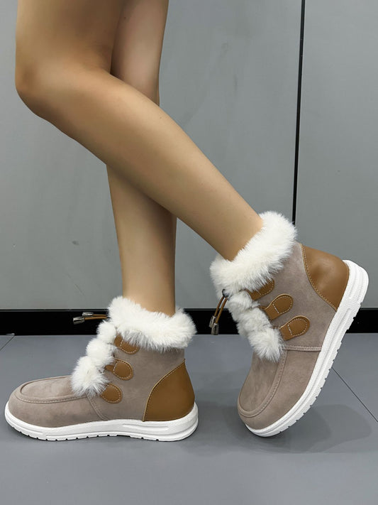 Dolores® | Suede round toe boots with plush detail