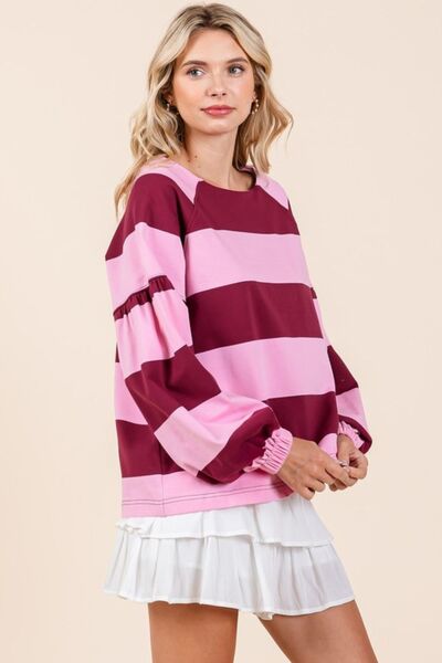 Cecilia® | Striped long sleeve t-shirt with snap fasteners on the shoulder
