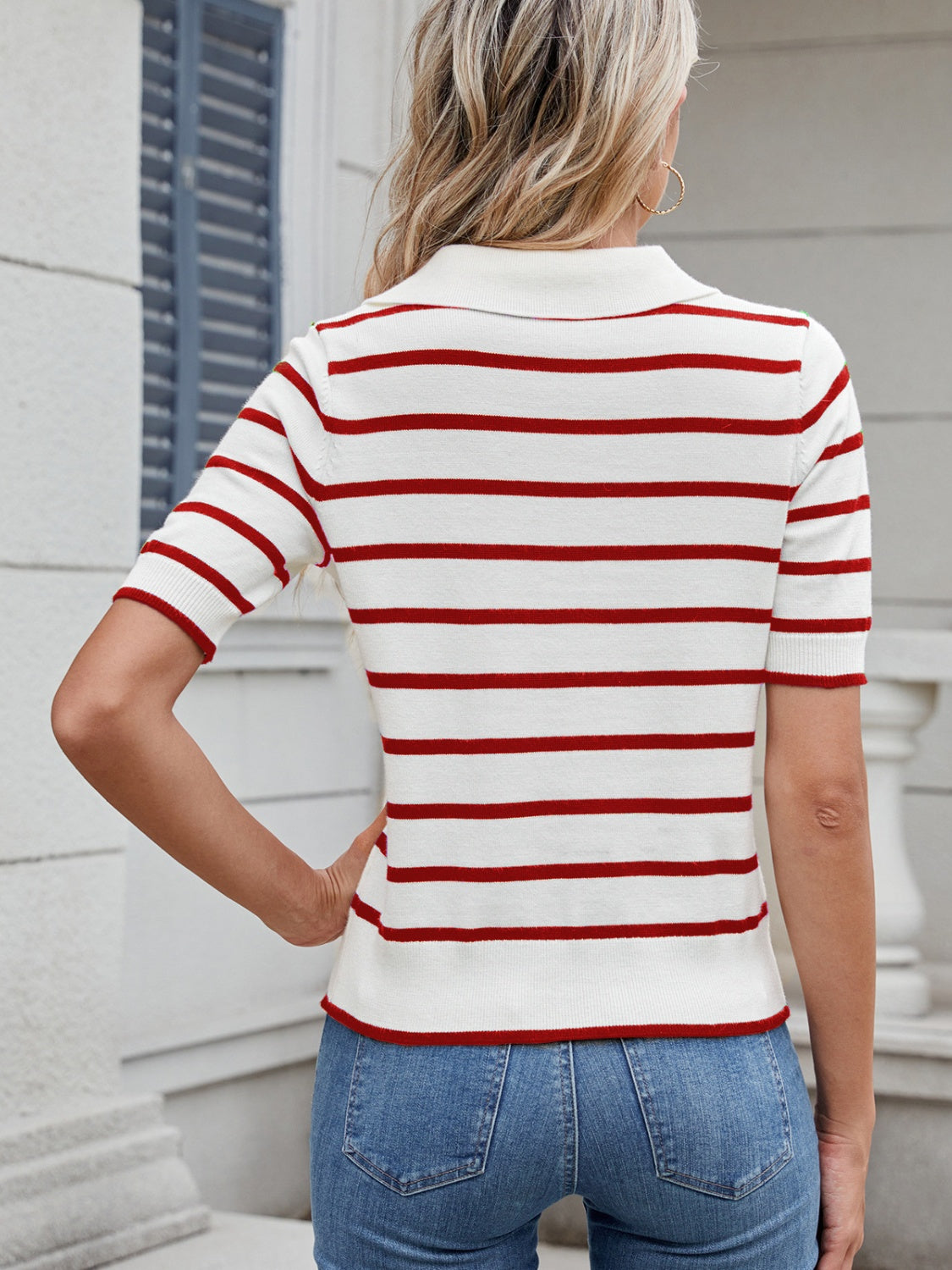 Autumn® | Short-sleeved sweater with a striped collar