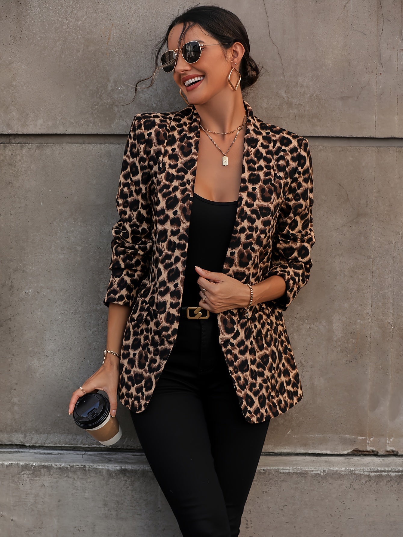 Arely® | Elegant Business Long Blazer With Leopard Print For All Seasons