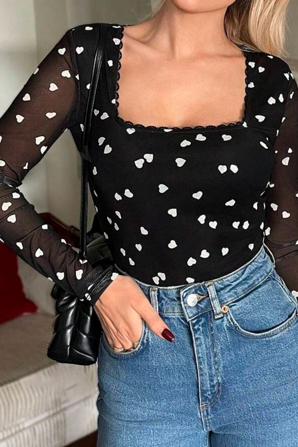 Bianca® | Long-sleeved bodysuit with a sweetheart neckline and a square neckline