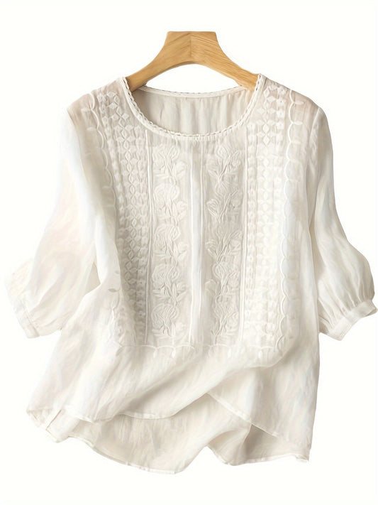 Brenna® | Embroidered Floral Cotton Blouse