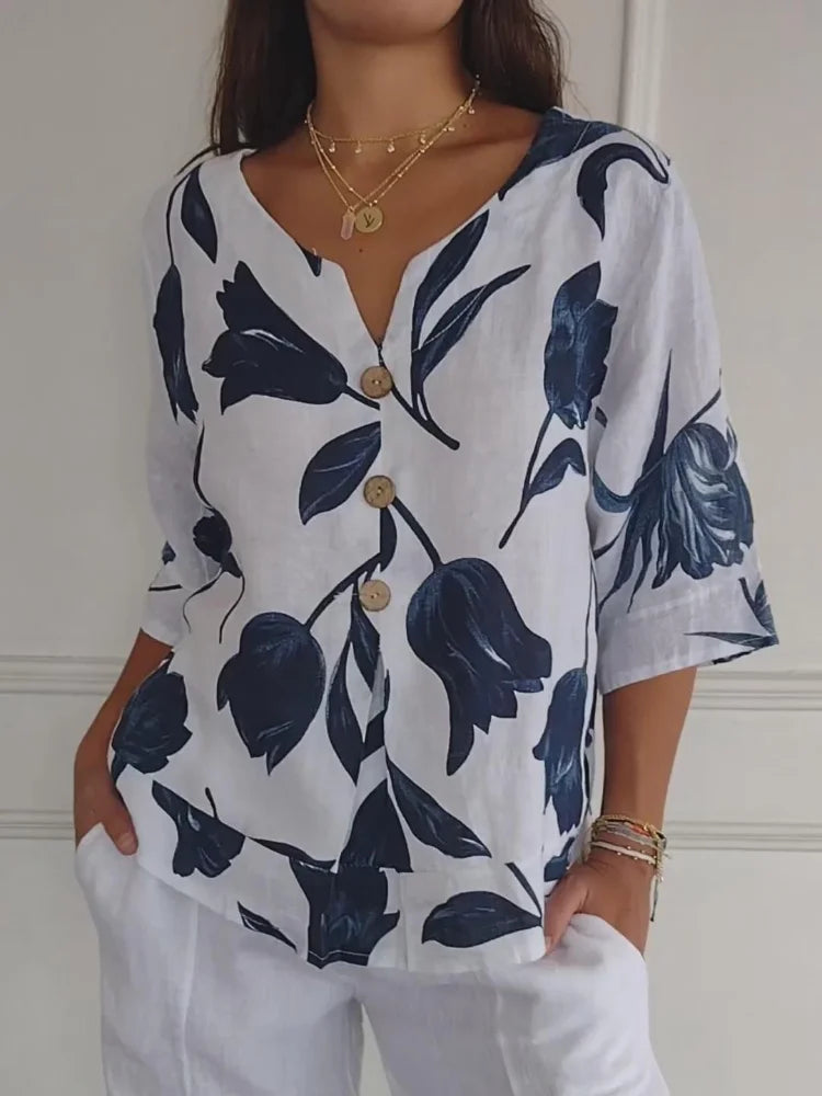 Begoña® | Printed V-Neck Tunic Top