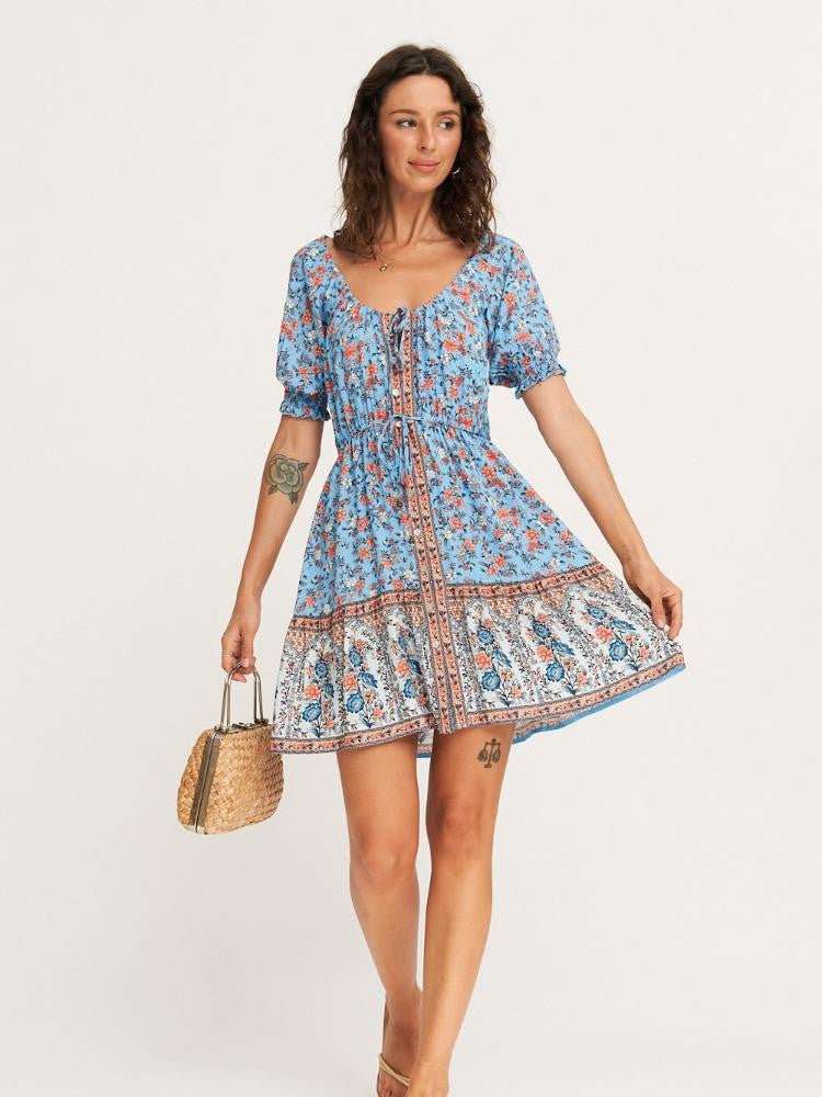 Camila® | Mini peasant dress with lacing
