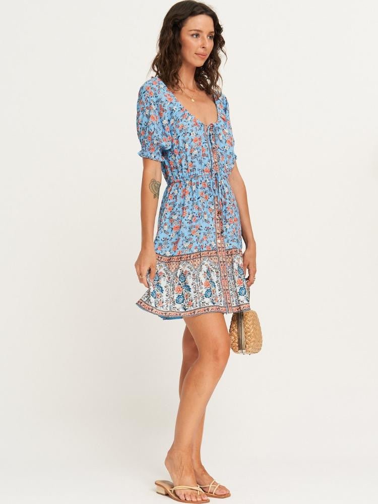 Camila® | Mini peasant dress with lacing