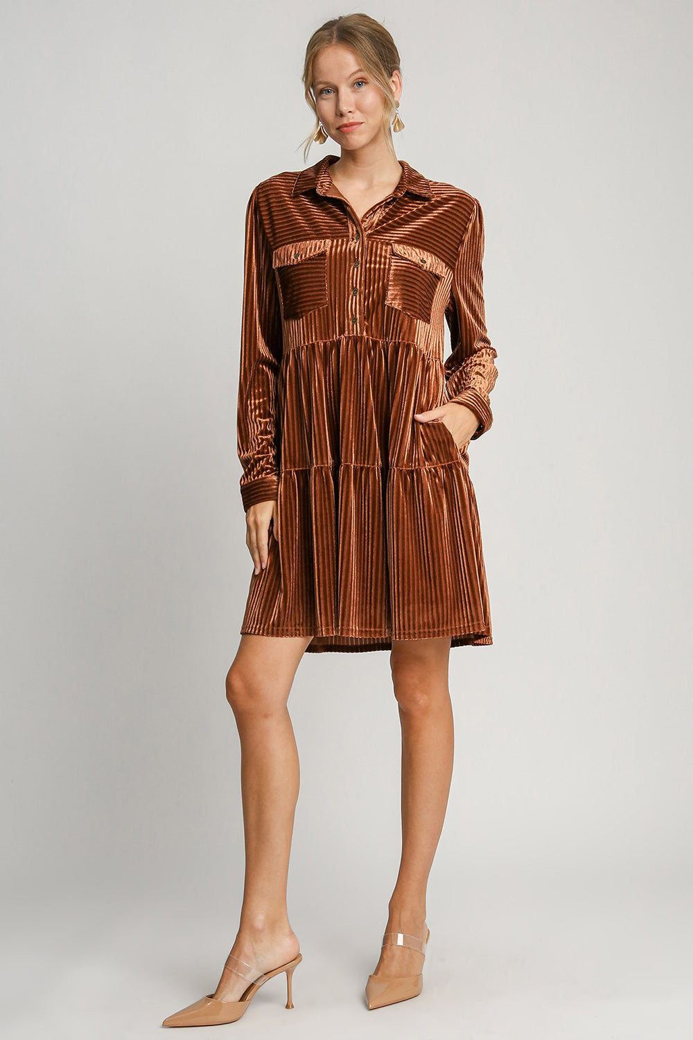 Eliza® | Structured, long-sleeved dress with a tiered collar
