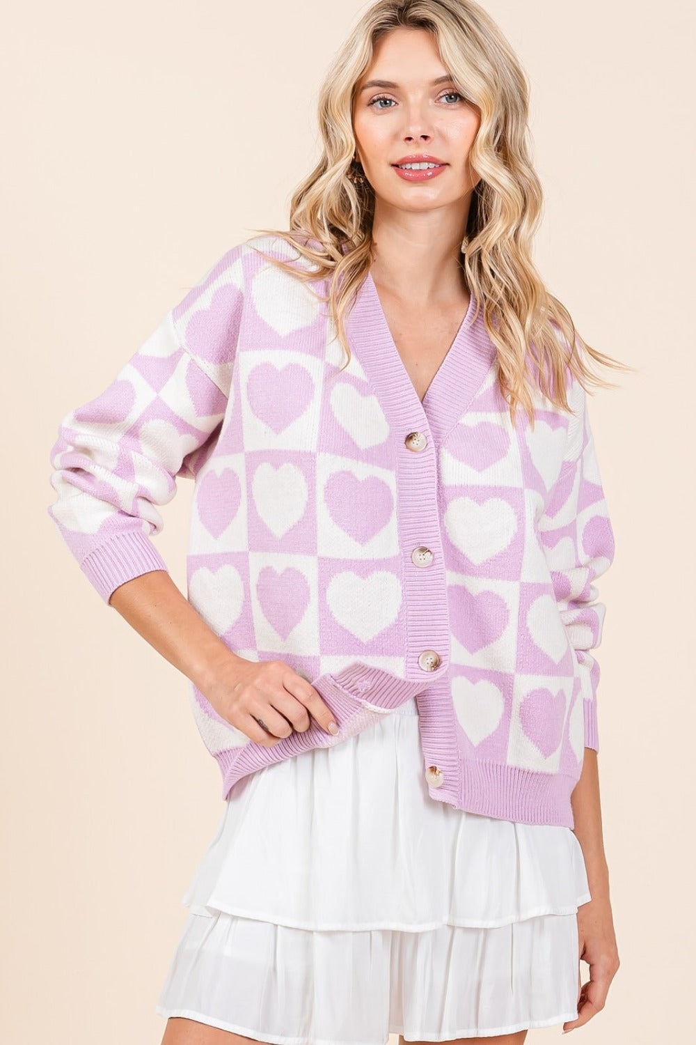 Blanca | Mittoshop Checked Heart Cardigan with Buttons