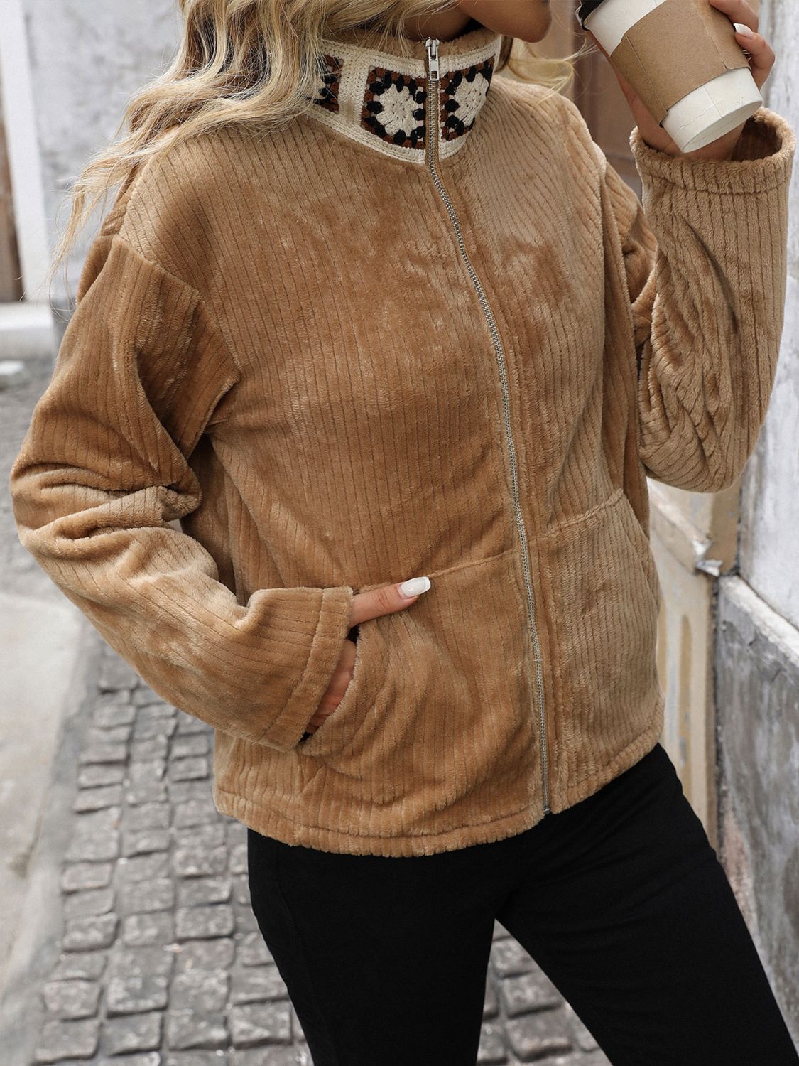 Claudette® | Perfee long sleeve jacket with zip and collar collar