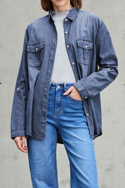 Carla® | Long sleeve denim top with pockets and collar