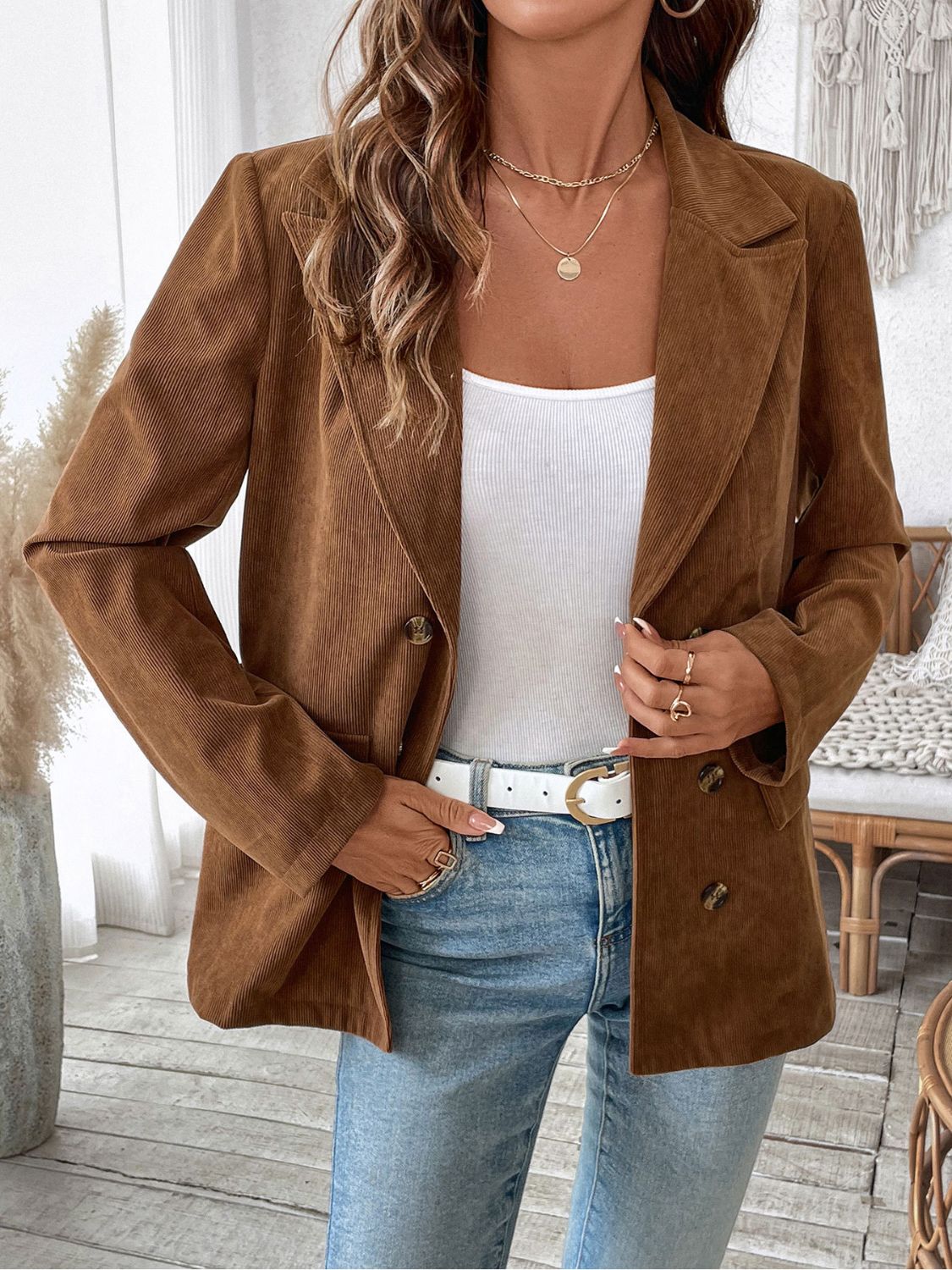 Daniela® | Perfee long-sleeved outerwear with decorative pocket flap and lapel collar