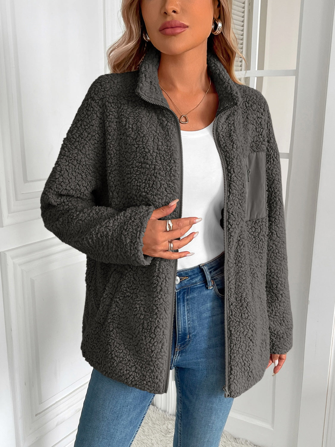 Camila® | Ivy Lane fluffy jacket with long sleeves and zip