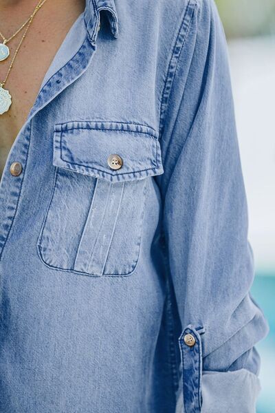 Carla® | Long sleeve denim top with pockets and collar