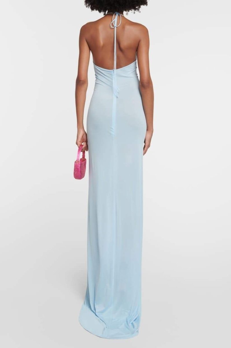 Bárbara® | Neck Maxi Dress With Floral Appliqués