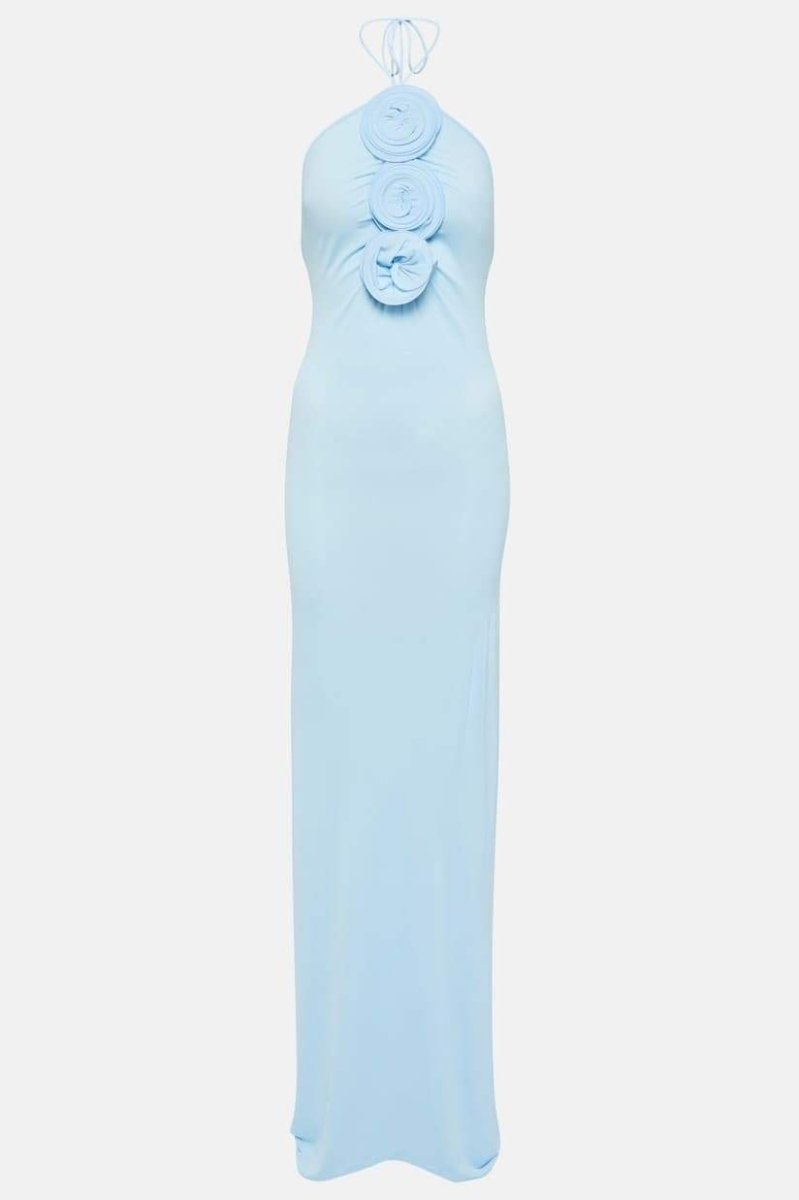 Bárbara® | Neck Maxi Dress With Floral Appliqués